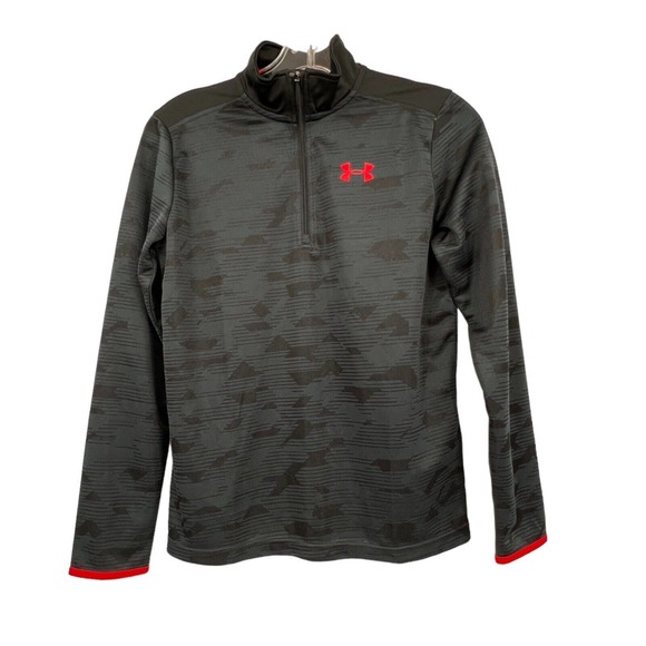 NEW Under Armour Youth Boys Large Quarter Zip Grey‎ and Red Heatgear Pullover - Picture 2 of 7